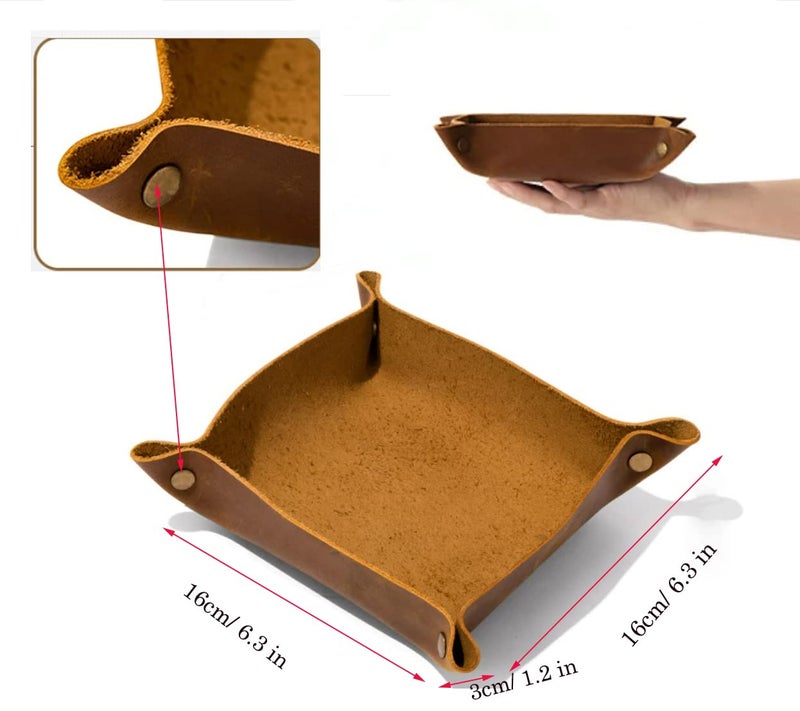 aolaso Valet Tray for Men, Leather Jewelry Key Catchall Tray Coin Phone Wallet Caddy Bedside Organizer Storage Box for Men & Women - Image 2